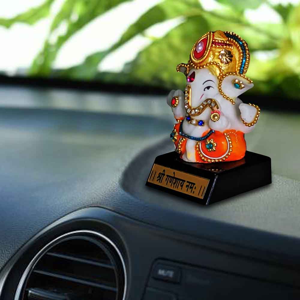 Marble Finish Ganesha Statue on Wooden Platform
